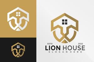 leeuw huis logo ontwerp vector illustratie sjabloon