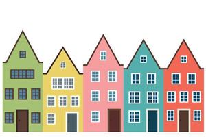 heldere kleurrijke huizen, isoleren op een witte achtergrond, platte vector, set van vijf huizen vector