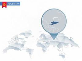 abstracte afgeronde wereldkaart met vastgezette gedetailleerde kaart van Kirgizië. vector