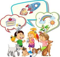 tekstballonnen met kinderen en huisdieren vector