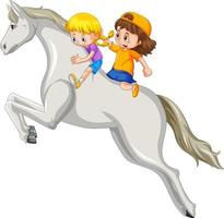 een scène van een meisje en een vriend die op een paard rijdt op een witte achtergrond vector