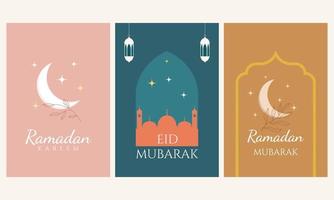 set ramadan mubarak-wenskaarten met retrostijl vector