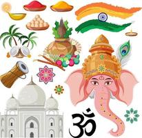 set van Indiase cultuur objecten en symbolen vector