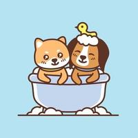 schattige puppy's in de badkuip vector