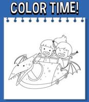 werkbladsjabloon met kleurtijdtekst en kinderen met achtbaanoverzicht vector