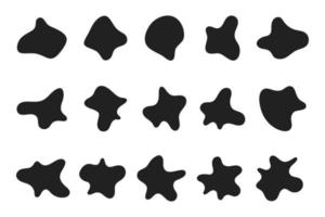 willekeurige abstracte vloeibare organische zwarte onregelmatige vlek vormen vlakke stijl ontwerp vloeistof vector illustratie set