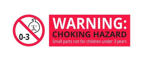 verstikkingsgevaar verboden teken sticker niet geschikt voor kinderen onder de 3 jaar geïsoleerd op een witte achtergrond vectorillustratie. gevarendriehoek, scherpe randen en kleine onderdelen gevaar.