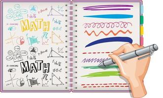 handschrift wiskundige formule en doodle op notebook vector