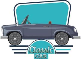 oldtimer-logo met klassieke auto op witte achtergrond vector