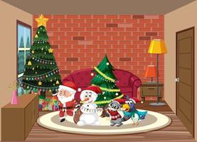 kerstvakantie met kerstman en sneeuwpop vector
