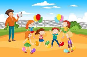kinderen doen aan lichaamsbeweging met ballonnen vector