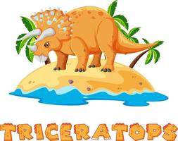scène met dinosaurussen triceratops met tekstontwerp op eiland vector