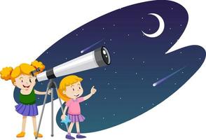 astronomiethema met meisjes die naar sterren kijken vector