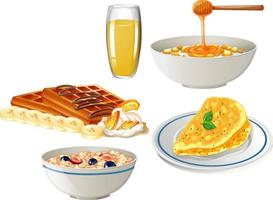 ontbijtset met cornflakes en wafel en omelet vector