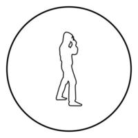 man in de kap met pistool concept gevaar korte arm in de buurt van hoofd pictogram zwarte kleur illustratie in cirkel round vector