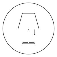 tafellamp nachtlamp klassieke lamp pictogram in cirkel ronde omtrek zwarte kleur vector illustratie vlakke stijl afbeelding