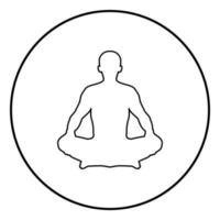 man in pose lotus yoga pose meditatie positie silhouet asana pictogram zwarte kleur illustratie in cirkel round vector