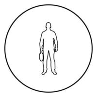 zakenman met aktetas man met een zakelijke tas in zijn hand silhouesse vooraanzicht pictogram zwarte kleur illustratie in cirkel round vector