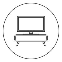 tv op de kast commode nachtkastje home interieur concept pictogram in cirkel ronde omtrek zwarte kleur vector illustratie vlakke stijl afbeelding