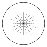 zonnestraal vuurwerk stralen radiale straal straal lijnen fonkeling glazuur flare starburst concentrische uitstraling lijnen pictogram in cirkel ronde overzicht zwarte kleur vector illustratie vlakke stijl afbeelding