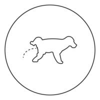 pissende hond puppy pissende huisdier pissen met opgeheven been pictogram in cirkel ronde omtrek zwarte kleur vector illustratie vlakke stijl afbeelding