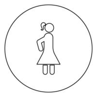 vrouw stok pictogram in cirkel ronde omtrek zwarte kleur vector illustratie vlakke stijl afbeelding