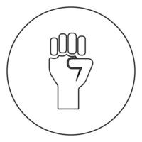 vuist omhoog concept van vrijheid strijd revolutie macht protest pictogram in cirkel ronde overzicht zwarte kleur vector illustratie vlakke stijl afbeelding