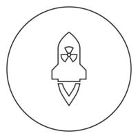 atoomraket vliegende nucleaire raket wapens radioactieve bom militair concept pictogram in cirkel ronde overzicht zwarte kleur vector illustratie vlakke stijl afbeelding