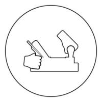 jointer jack vliegtuig in de hand met gereedschap gebruik arm met behulp van instrument met hout pictogram in cirkel ronde zwarte kleur vector illustratie solide omtrek stijl afbeelding