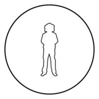 imker in beschermende outfit kleding met hoed met raster van bijensteken verzamelt honing imker imker imker in bijenstal weergave voorkant pictogram overzicht zwarte kleur vector in cirkel ronde afbeelding