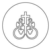 kruis wijnstok kruis monogram symbool geheime communie teken religieuze kruis ankers pictogram in cirkel ronde overzicht zwarte kleur vector illustratie vlakke stijl afbeelding