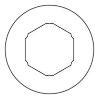 zeshoek met afgeronde hoeken pictogram in cirkel ronde zwarte kleur vector illustratie afbeelding overzicht contour lijn dunne stijl