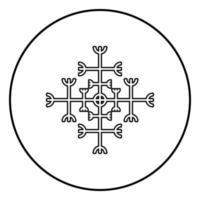roer van ontzag aegishjalmur of egishjalmur galdrastav pictogram overzicht zwarte kleur vector in cirkel ronde illustratie vlakke stijl afbeelding
