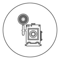 retro camera vintage foto camera gezicht weergave pictogram in cirkel ronde overzicht zwarte kleur vector illustratie vlakke stijl afbeelding