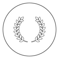 tak van winnaar lauwerkransen symbool van overwinning pictogram in cirkel ronde overzicht zwarte kleur vector illustratie vlakke stijl afbeelding