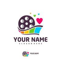 bioscoop liefde logo vector sjabloon, creatieve filmstrip bioscoop logo ontwerpconcepten