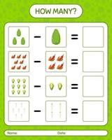 hoeveel telspel met groenten. werkblad voor kleuters, activiteitenblad voor kinderen, afdrukbaar werkblad vector