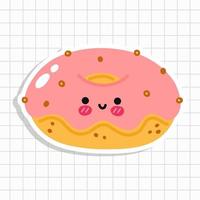 grappige schattige vrolijke donutkarakters. vector kawaii lijn cartoon stijl illustratie. schattige donutsticker in een notitieboekje