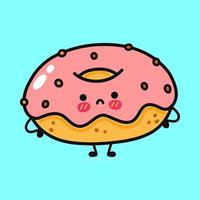 leuk grappig donutkarakter. vector hand getekend cartoon kawaii karakter illustratie pictogram. geïsoleerd op blauwe achtergrond. donut karakter concept