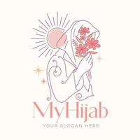 lineaire minimale vrouwen die hijab-logo dragen vector