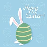 pasen kaart. een konijn met lange oren verschuilt zich achter een gekleurd beschilderd ei. symbolen van de religieuze feestdag van grote Pasen. vector