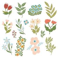 botanische set. lente kruiden en bloemen. met de hand getekende wilde bloemen vector