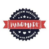 handgemaakt, gemaakt met passie vintage badge, teken, label op wit vector