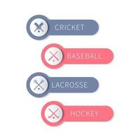 cricket, honkbal, lacrosse, hockey, teamsportlabels en banners geïsoleerd op wit, vectorillustratie vector