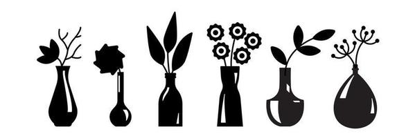 bloemen in het vaassilhouet. gewoon vormen. element van interieur, decoratie voor design. vectorillustratie op witte achtergrond geïsoleerd vector