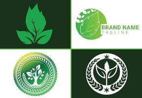 creatief groen bladlogo en pictogramontwerpsjabloon vector