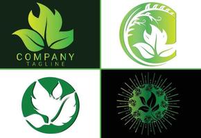 creatief groen bladlogo en pictogramontwerpsjabloon vector