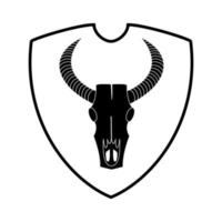 wilde westen buffel schedel met hoorns op schild op wit. symbool van de Amerikaanse staat Texas. zwart vectorpictogram. vector