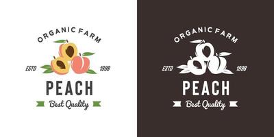 vintage perzik fruit logo illustratie geschikt voor fruitwinkel en fruitboerderij vector