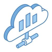 gedeelde gegevensopslag, een isometrisch icoon van cloudanalyse vector